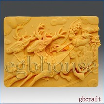 Silicone mold, 2D Soap/plaster/clay Mold – Rudolph Pulling Santa in Sleigh - £24.91 GBP