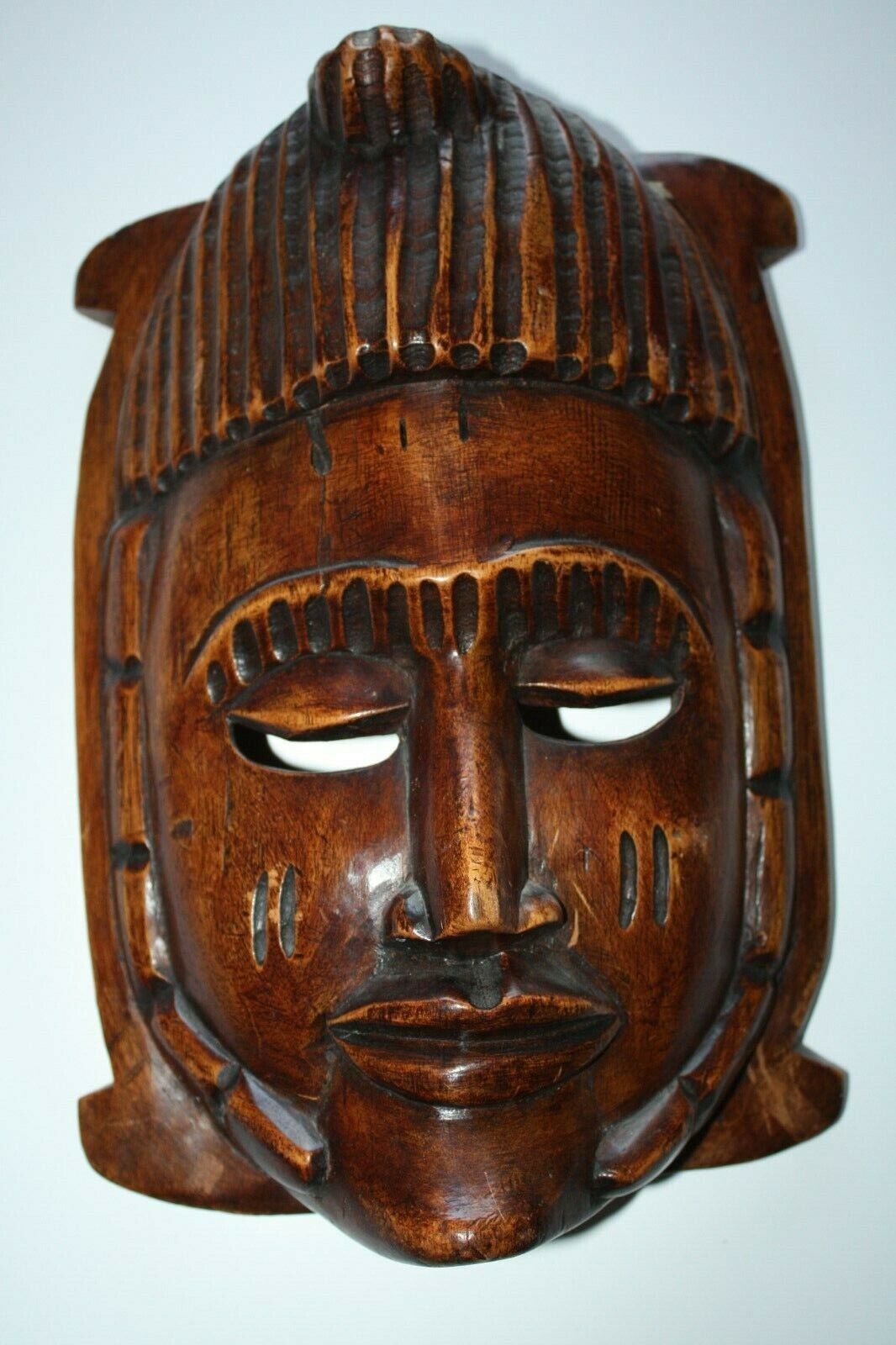 XXL Vintage Hand Carved Wooden Mask Wall Hanging Home Decor Folk Art Tri... - $55.74