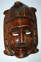 XXL Vintage Hand Carved Wooden Mask Wall Hanging Home Decor Folk Art Tri... - £43.68 GBP