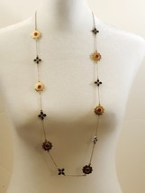 Vintage GV9 Red &amp; Navy-Blue Enamel Floral Shapes Gold Tone Chain Necklac... - $14.85