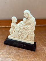 Vintage Small Cream Plastic Jesus LOVES YOU w Mother &amp; Child Religious Figurine - £7.60 GBP