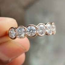 4MM Round Moissnaite Eternity Bezel Set Wedding Ring 14k Rose Gold Plated Silver - £89.92 GBP