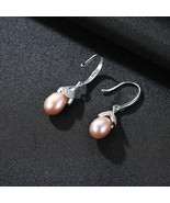 Oval Pink Natural Pearl Waterdrop 27mm Dangle Earrings 18K White GP Wedd... - £77.88 GBP