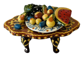 Miniature Dollhouse Ceramic Porcelain Folk Art Boho Coffee Table w/ Fruit 2-3/8&quot; - £64.40 GBP