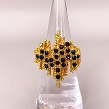 Vintage Cocktail Ring Costume Jewelry Geometric Black Rhinestone Adjustable - £27.29 GBP