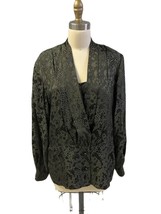 Vintage Doncaster Silk Blouse NWT Reptile Print Green XL Womens 80s  - $34.75