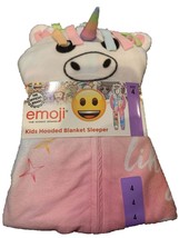 Emoji Girls Kids Hooded Blanket Sleeper, Unicorn Hearts - Smiley Face, 4 - £11.86 GBP