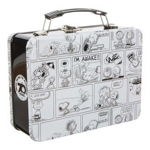Peanuts - Peanuts Gang Black &amp; White Large 2-sided Metal Lunch Box Tin Tote - £19.40 GBP
