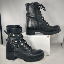 Girotti black pearl lace up leather combat boots Size EU 39 (Approx US 8.5) - $72.51