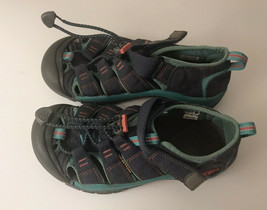 KEEN Turquoise Gray Waterproof Sandals Girls Sz 1 Pull String Hook Loop Closure  - £10.08 GBP