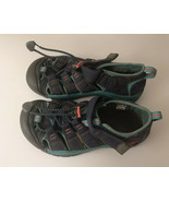 KEEN Turquoise Gray Waterproof Sandals Girls Sz 1 Pull String Hook Loop Closure  - $12.64