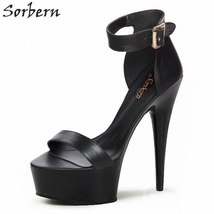 Black Shiny Women Sandal Spike High Heels Ladies Sandals Size 11 Runway Shoes Wo - £116.99 GBP