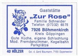 Matchbox Label Germany Gaststattem Zur Rose Bohmenkirch Goppingen - £0.75 GBP