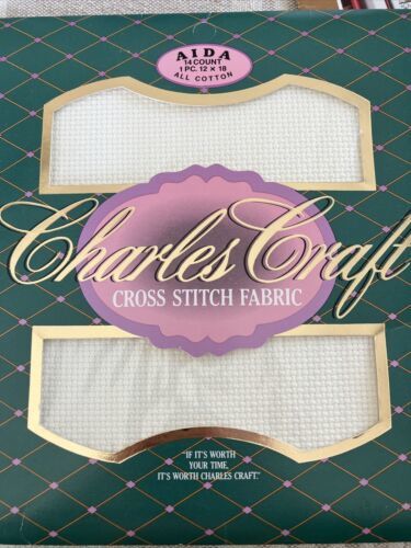 Charles Craft Aida Cross Stitch Fabric 14 Count 12 x 18 Inches Antique White - $11.29