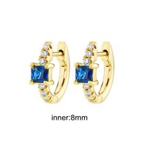 Gold Plated Dark Blue Zircon Hoop Earrings Europen and American 925 Sterling Sil - £10.73 GBP