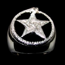 Sterling silver Wicca ring Ouroboros Snake and Pentagram Alchemy symbol with Bla - £47.19 GBP