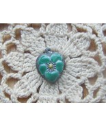 Vintage Sterling silver enameled puffy heart charm-EMERALD  GREEN pansy - $29.00
