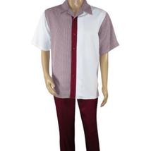 Men MONTIQUE 2pc Walking Leisure Suit Matching Set Short Sleeves 2211 Burgundy image 4