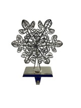 Metal Silver Tone Snowflake Christmas Stocking Holder Hanger Mantle Glitter - $14.85