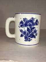 Vtg Delfts Blue And White Porcelain Mug Dutch Boys And Girls Floral 2 Sides - £9.08 GBP