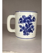 Vtg Delfts Blue And White Porcelain Mug Dutch Boys And Girls Floral 2 Sides - £9.41 GBP