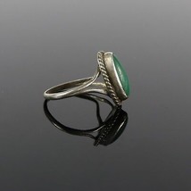 Vintage 925 Sterling Silver Oval Malachite Stone Rope Dainty Size 3.25 Ring 1.7g - £15.95 GBP