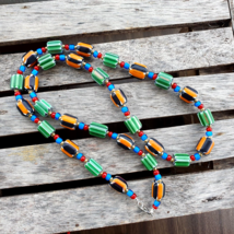 Colorful Chevron and White Heart Venetian Beads Glass Beads Necklace NCC-6 - £38.20 GBP