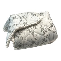 Pom-Pom Throw Blanket and Pillow Set Blue Silver Grey Scroll - £13.14 GBP