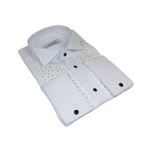 Men CEREMONIA Tuxedo Shirt Rhinestone Cotton Turkey #Milano 13 White Wing Tip image 8