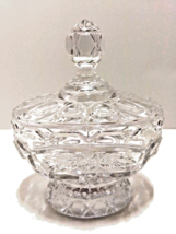 Clear Crystal Candy Trinket Dish With Lid Floral Pattern - Decorative Vintage - £20.75 GBP