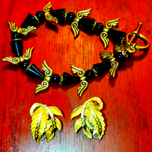 Black and gold vintage Angel bracelet/ earrings - $20.79