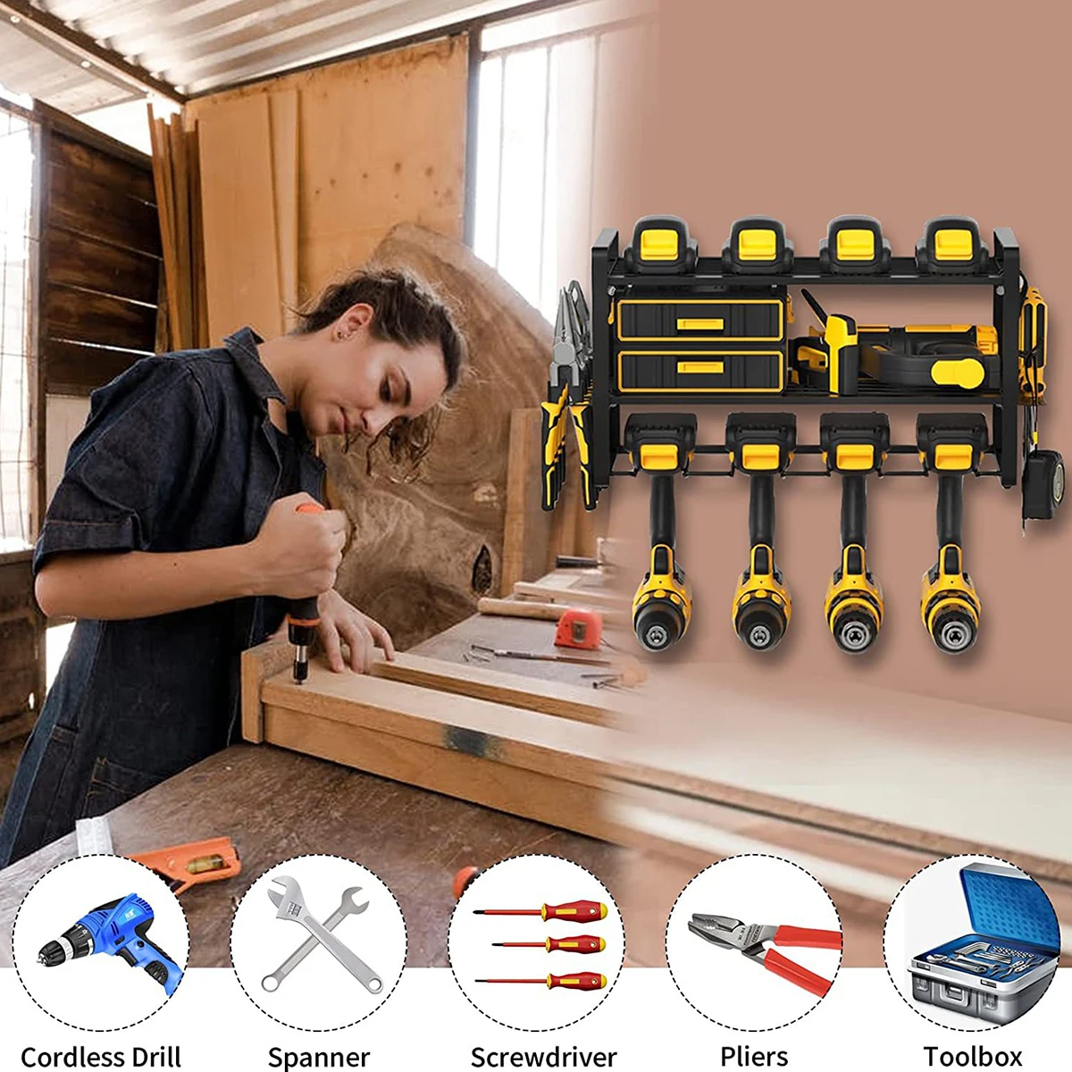 New Power Tool Organizer Drill Holder Wall Mounted Garage Tool Organizer and Sto - £125.78 GBP