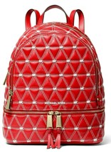 Michael Kors Rhea Zip Backpack Red White Gold Quilted Leather Travel Bagnwt - £174.09 GBP