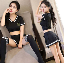 3pcs Sexy Lingerie School Student Uniform Cosplay Tops+Skirt+Stocking Ou... - $14.99