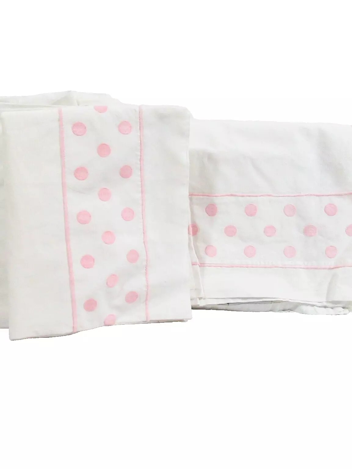 Embroidered Pink Polka-Dot Cotton Percale 2-PC Twin Sheet Set - $25.00