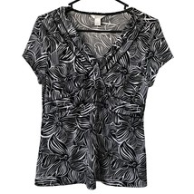 Christopher &amp; Banks Blouse Large Black White Tropical Abstract Floral Po... - £7.10 GBP