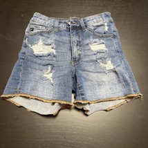 KanCan Shorts Womens Estilo Medium Wash Distressed Blue Denim Boho Size 24 - £13.66 GBP