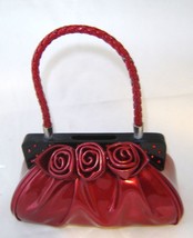 Red Handbag Money Bank Faux Leather Top Slot Poly Stone 6" high Bottom Plug image 2