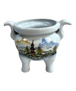 Vintage Hand-Painted Chinese Ceramic Pot With Landscape &amp; Pagoda Triple Leg - $93.49