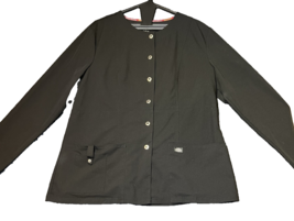 Dickies Scrub Jacket Black Snap Front Womens Size Large Long Sleeve Pockets - $14.03