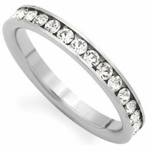 Clear CZ Eternity Love Silver-tone Stainless Steel Unisex Wedding Ring Band 3mm - £11.98 GBP