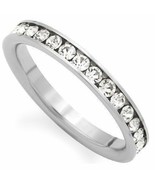 Clear CZ Eternity Love Silver-tone Stainless Steel Unisex Wedding Ring B... - £11.79 GBP