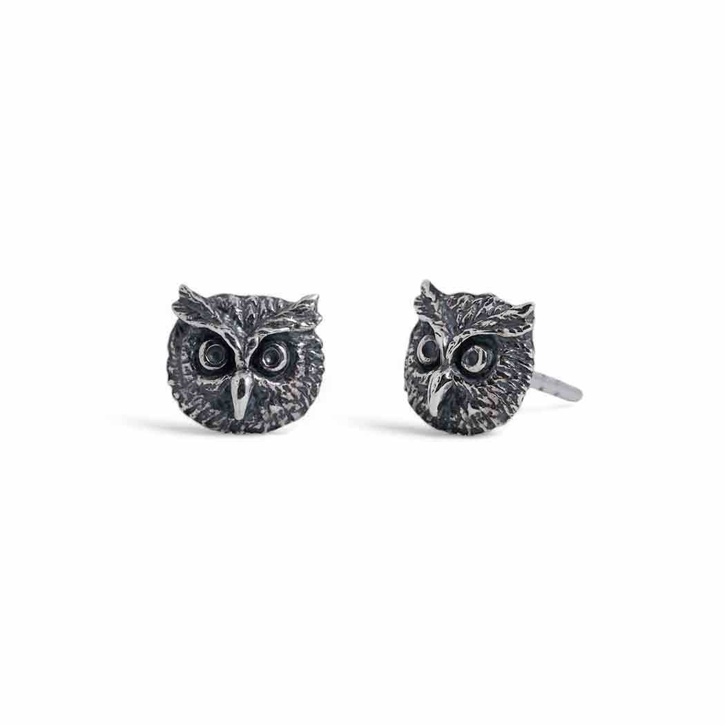 Sterling Silver Owl Face Post Earrings 8x8mm - $29.60