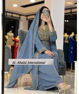 Grey Festive Farasha Abaya Wedding Kaftan Dress Fancy Moroccan Georgette... - $76.62