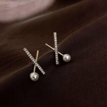 LATS New Korean Stars Zircon Earrings Elegant Pearl Stud Earrings for Women 2021 - £6.81 GBP