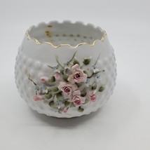 Vintage Lefton Porcelain  Vase with Applied Roses Flowers. Gold trim.  - $13.00