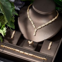 4PCS Elegant Luxury Women Wedding Naija Bride Cubic Zirconia Necklace Dubai Brid - £86.17 GBP