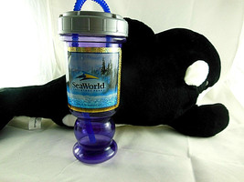 Sea World Killer Whale Orca Plush 21" plus beverage container w straw Souvenir - $15.24