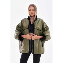 Vinci The Rebel Reversible Shearling Olive Green Leather Women Jacket image 5