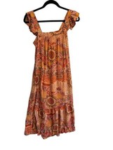 KNOX ROSE Womens Dress Boho Peasant Flutter Sleeve A-line Floral Midi Sz Small - £12.84 GBP